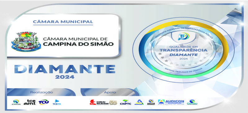Câmara Municipal de Campina do Simão recebe Certificado Diamante em Transparência